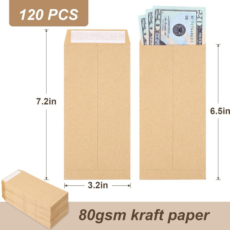 120 PCS Money Envelopes for Cash Kraft Paper, 6.5”x3.2” Small Cash Envelopes ... gallery
