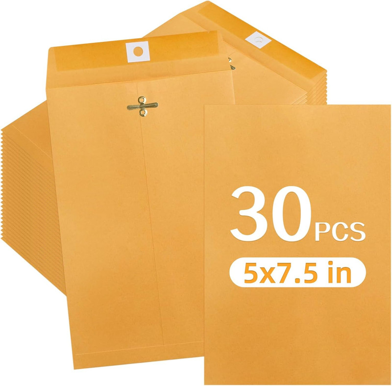 30 Pcs X .5Inch Manilla Envelopes,Kraft Envelopes with Clasp Closure and Gummed