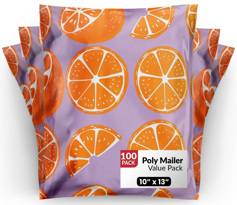 100 PCS 10×13″ Orange Fruit Design Poly Mailer Shipping Bags Adhesive