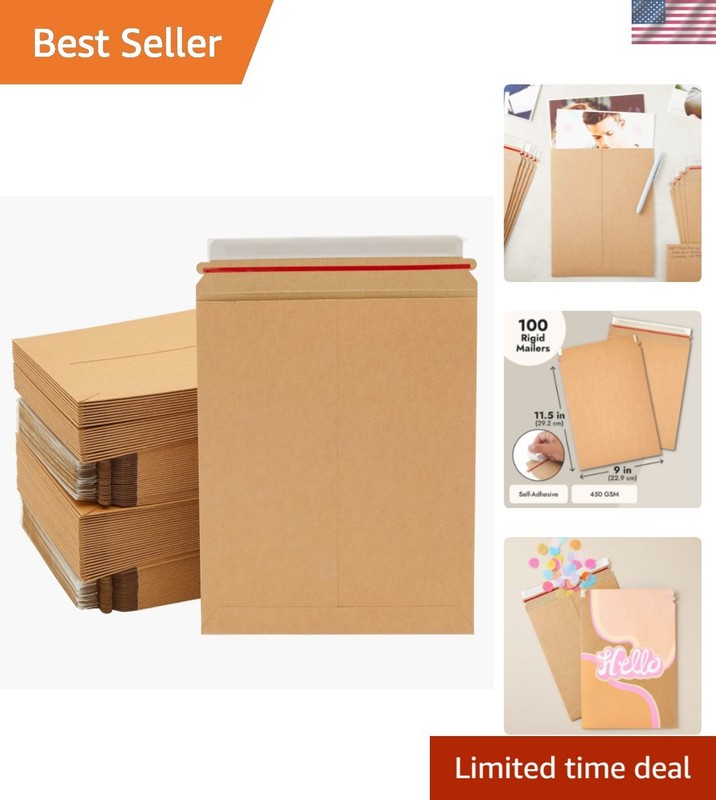 100-Pack Stay Flat Mailers – Self-Adhesive Document Envelopes, 9×11.5 in Brown