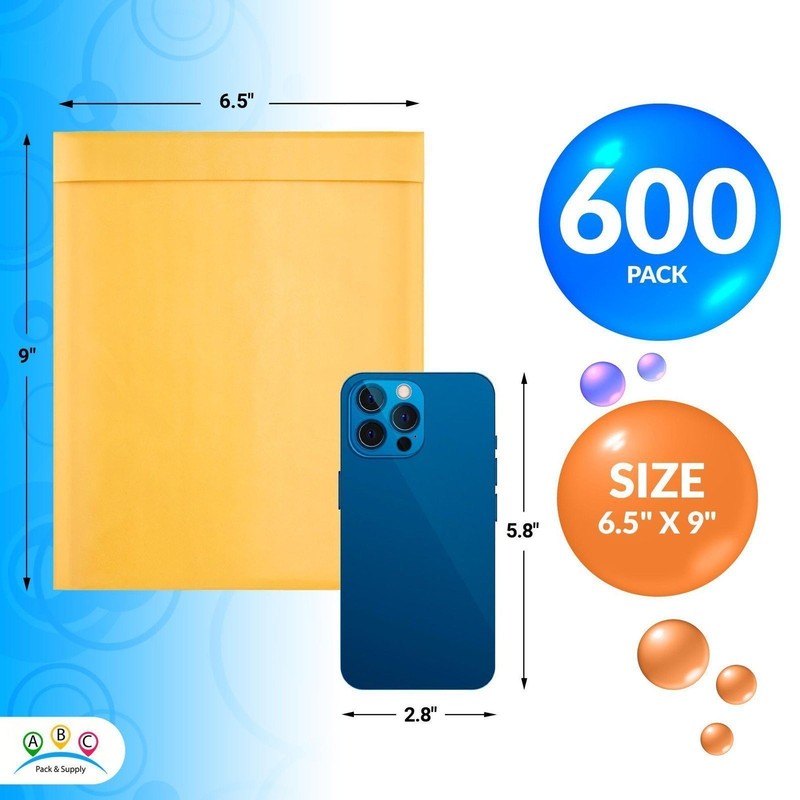 Yellow Kraft Bubble Mailers Padded Self Seal Envelopes 600 Count 6.5 x 9 in gallery