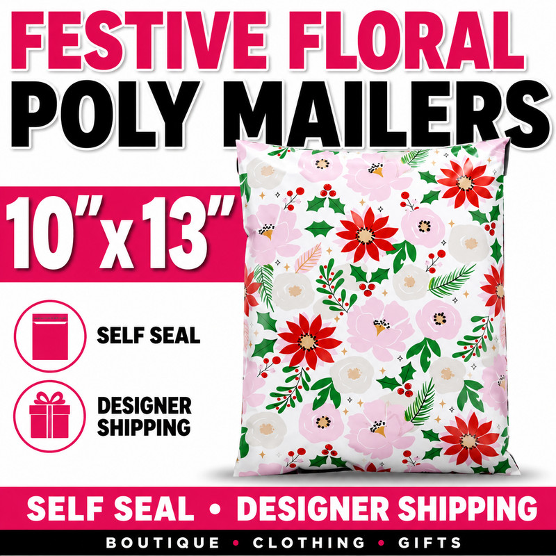 Festive Floral Poly Mailers 10×13 Self Seal Designer Shipping Bags Bulk