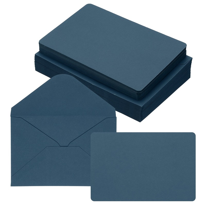 50Sets 4 x 6″ Blank Cards and Envelopes, Rounded Corner Cards, Deep Navy Blue