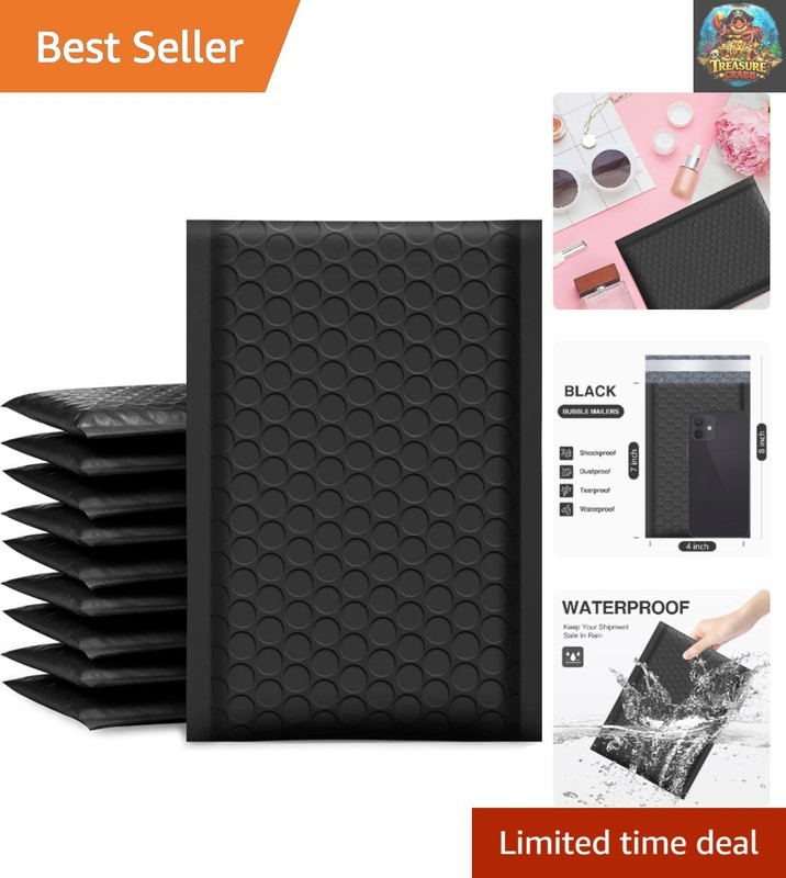 Bubble Mailers 4×8 Inch Black 50 Pack Usable Size 4×7 Padded Envelopes Small …