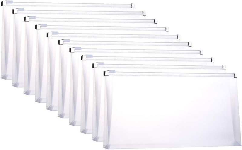 FJCA Plastic Envelopes with Zipper, 5 x 10 Clear Poly Envelope Folder for Money