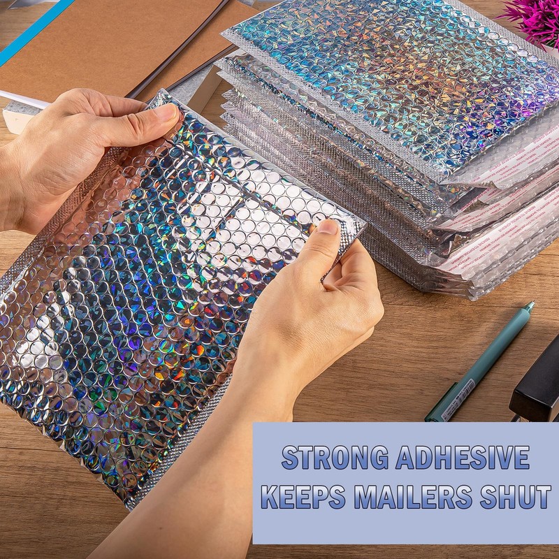 Yihurlm Holographic Bubble Mailers,30 Pcs Metallic Bubble Mailers,6.5 x 9 Inc... gallery