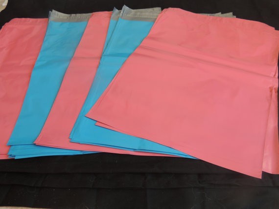 50 Pink and Blue 14×19 Flat Poly Postal Mailer Envelopes, Self Sealing USPS Bag