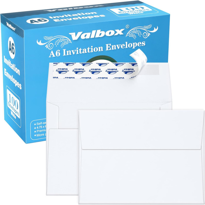 100 Qty A6 Envelopes Self Seal 6.5 X 4.75″ White Kraft Paper Invitation Envelope