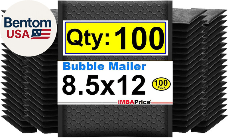 8.5X12 Inch Black Poly Bubble Mailers #2, 100-Pack Medium Padded Shipping Envelo