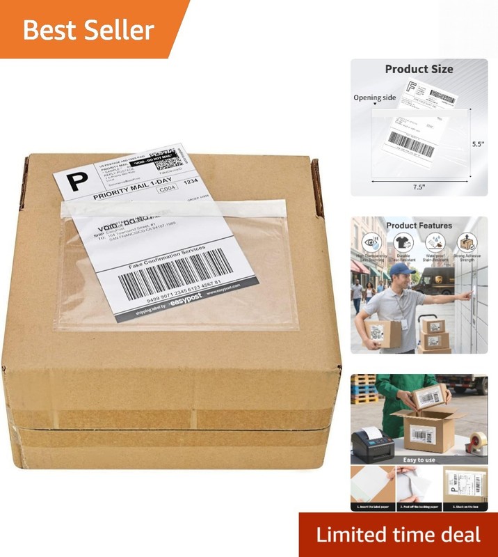 Waterproof and Dustproof Clear Shipping Label Envelopes – 200 Pack, 7.5″ x 5.5″