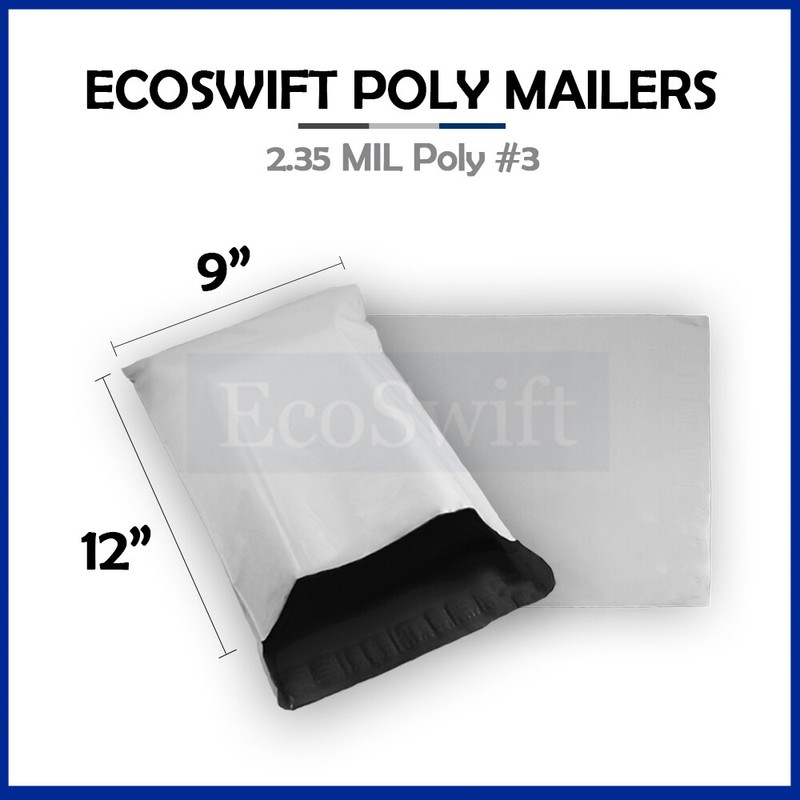 1 9 x 12 WHITE ECOSWIFT POLY MAILERS SHIPPING ENVELOPES SELF SEAL BAGS 2.35 MiL