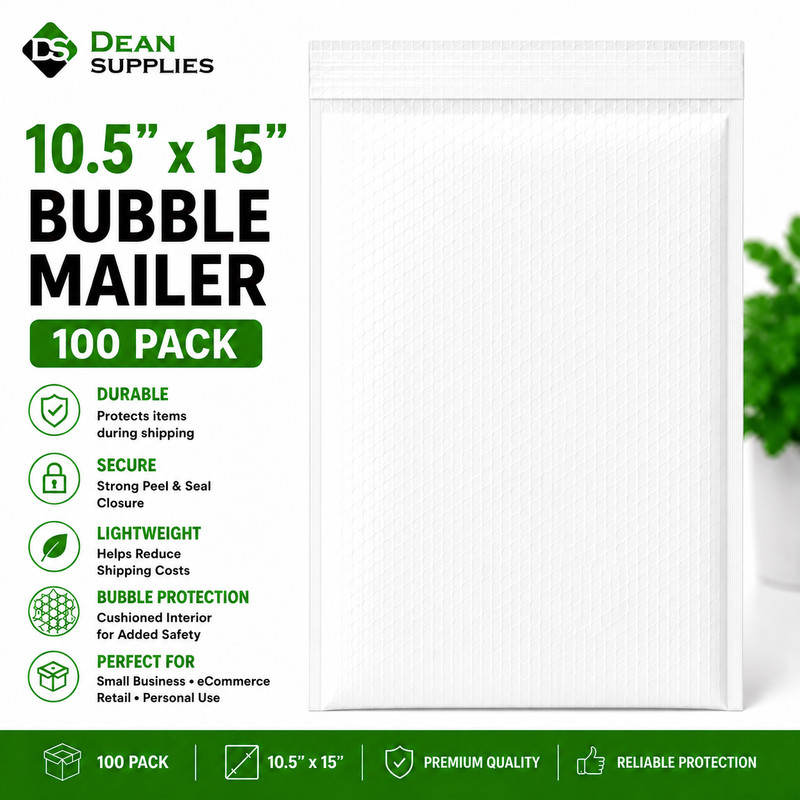 10.5×15 Bubble Mailers White 100 Pack Padded Shipping Envelopes Peel