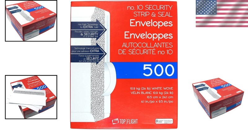 Top Flight Self-Seal Envelopes, White, 24 lb, 500 Ct gallery