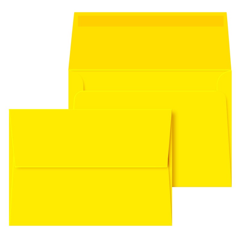 A7 Envelopes, 5 1/4″ x 7 1/4″, Yellow, Square Flap, 24w (90gsm), 250 per Pack