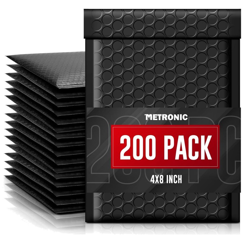 Black Bubble Mailers 4×8 Inch 200 Pack – Self Seal Adhesive