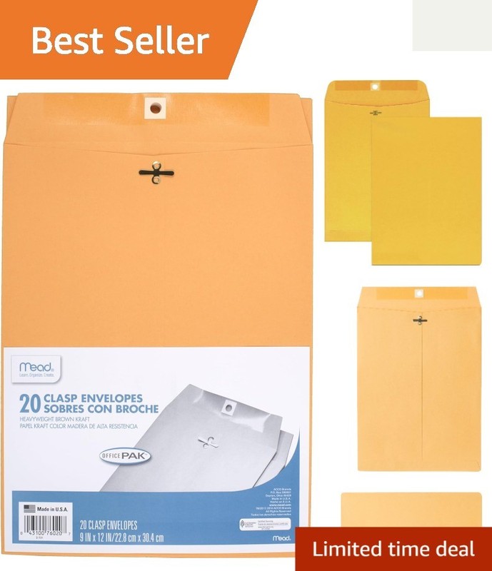 Reliable 9″ x 12″ Clasp Envelopes for Document Mailing – 20 Heavyweight Kraft