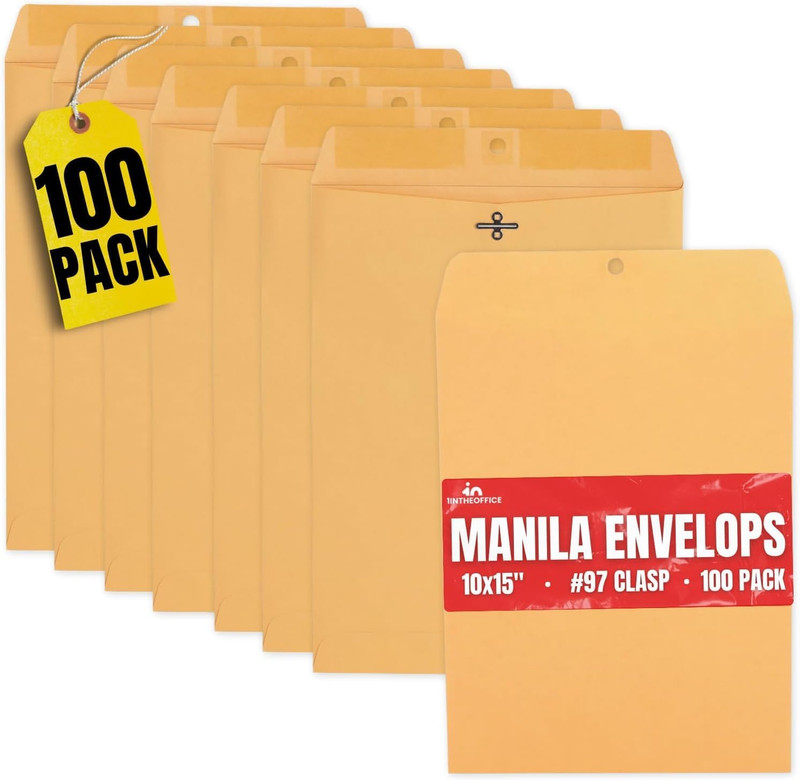 Clasp Envelopes 10X15, Brown Manilla Envelopes with Clasp, Gummed Flaps, 10″ X 1