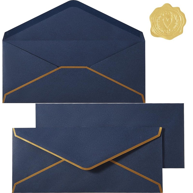 30 Pack Thick #10 Business Envelopes with Gold Border, 4 1/8 x 9 1/2 Thick Pa…