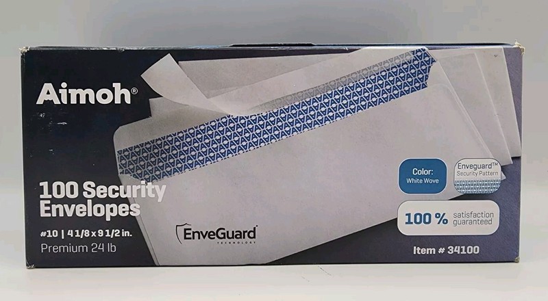 Aimoh #10 White Wove EnveGuard Security Tinted Self-Seal Envelopes Size 4⅛"×9½" gallery