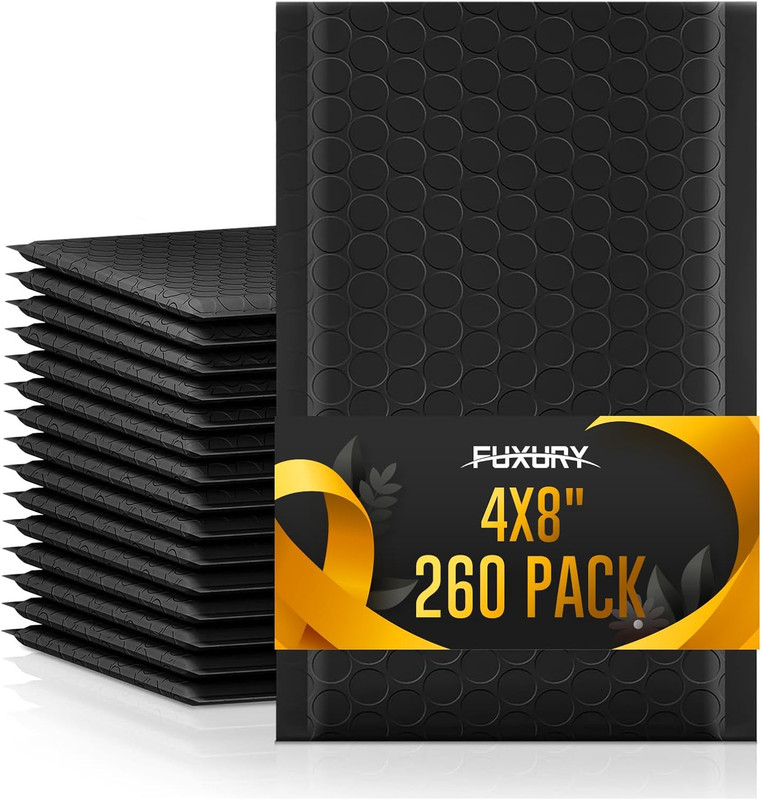 4×8 Black Bubble Mailers 260 Pack Self Seal Padded Envelopes Bulk
