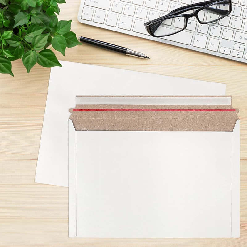 100 Pack 9x12 Inch White Rigid Mailers Self Seal Stay Flat Cardboard 250gsm gallery