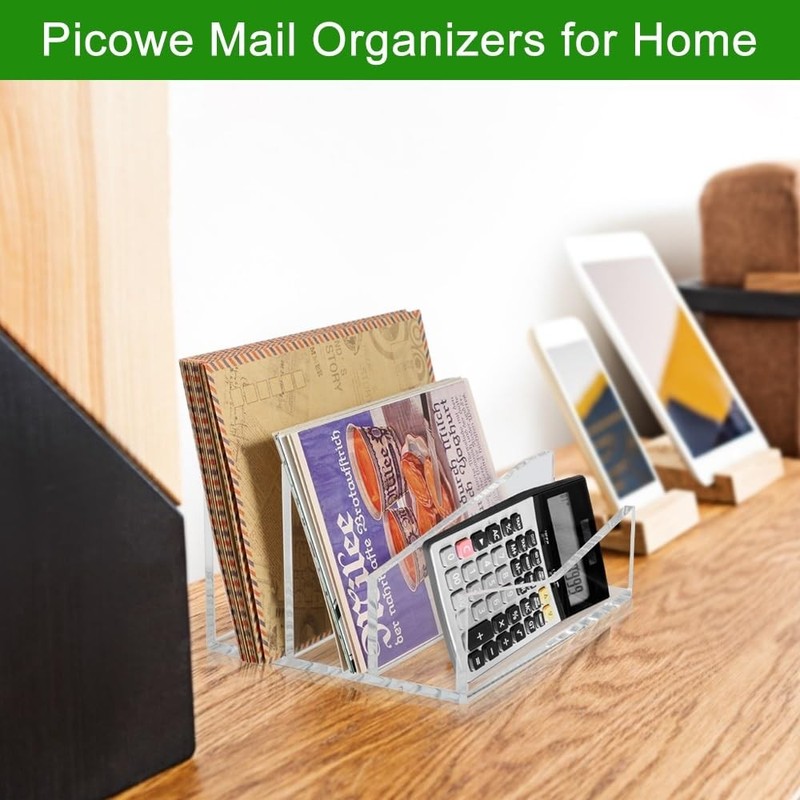 Picowe Acrylic Mail Organizer, 3-Tier Desktop File Holder for Large, Clear gallery