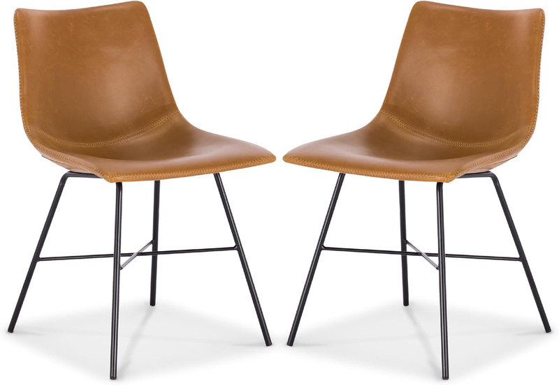 POLY & BARK Paxton Leather Dining Chairs – Set of 2 Modern Dining Room Chairs wi