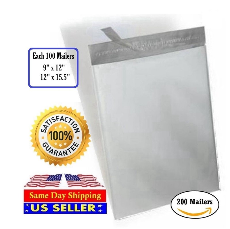 200 Combo 100 9X12 & 100 12X15.5 White Poly Mailer Self Sealing Shipping Bags