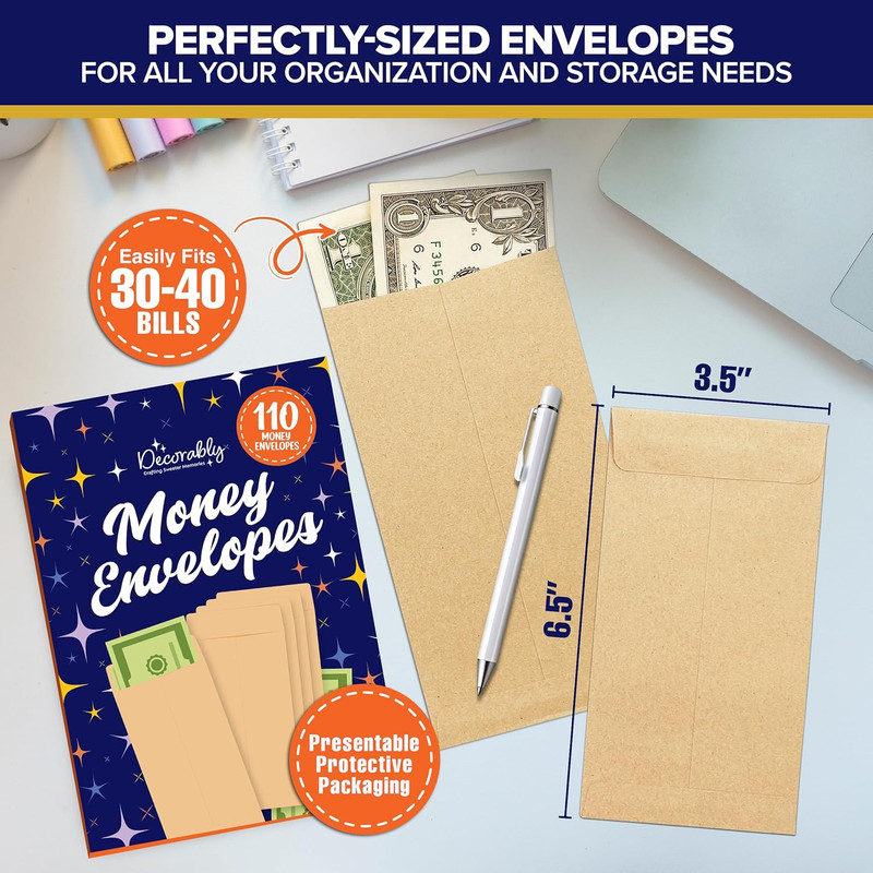 110 Pack Kraft Small Envelopes for Money, 3.5X6.5In with Self-Adhesive, for Cash gallery
