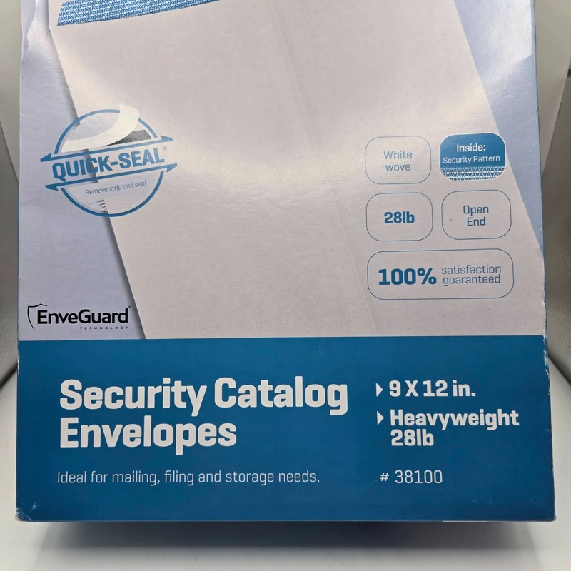 9 x 12" Self Seal White Catalog Envelopes - 28lb - 100 Security Pattern #38100