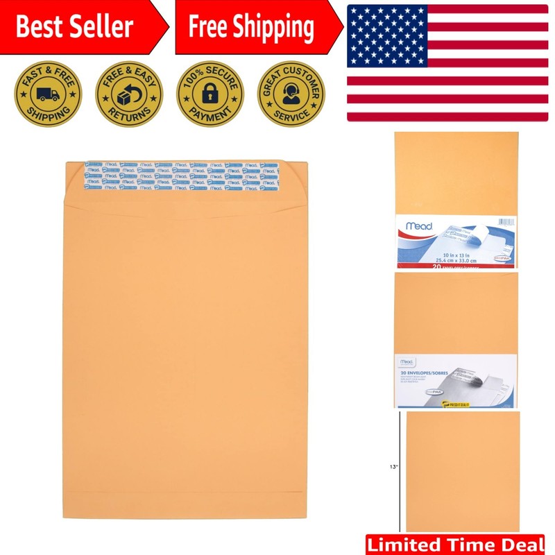 Heavyweight Self-Seal Kraft Envelopes 10 x 13 – Convenient 20 Count Office Pack