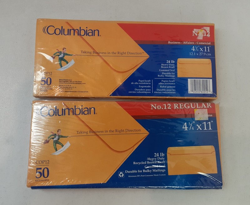 Business Envelopes #12 Size 4 3/4″ x 11″ 24lb Brown Kraft 2 X 50pks Columbian