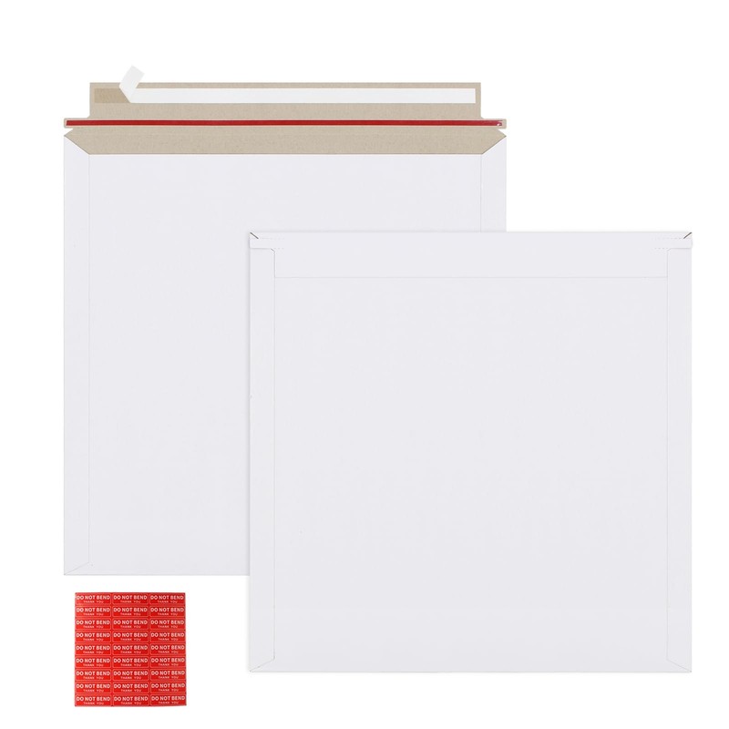 25Pack 12.5×12.5 in Rigid Mailers Self Seal Stay Flat White Cardboard Envelopes