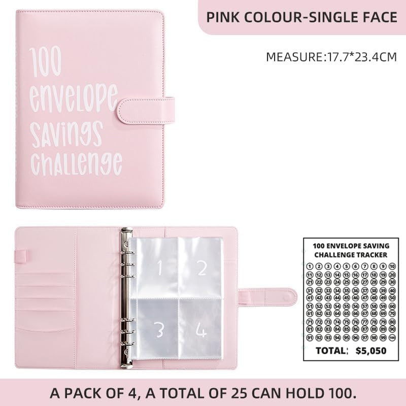 100 Envelope Money Saving Challenge Binder Budget Book Cash Organizer Pink gallery