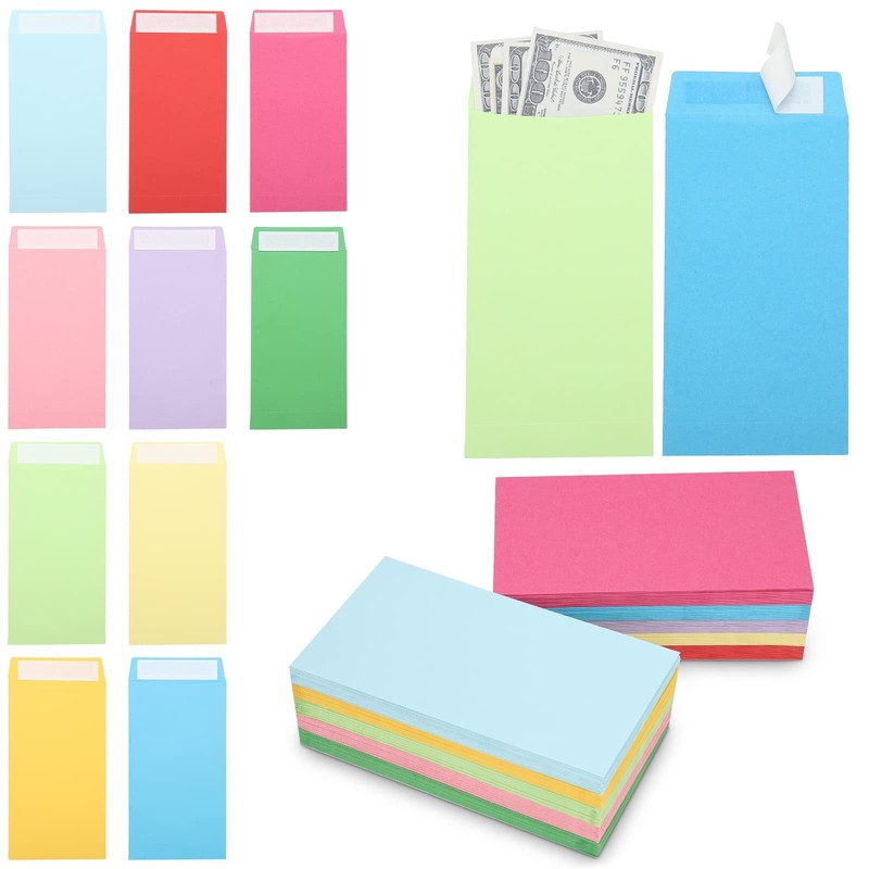 100 Pack 6.7×3.5In Colorful Money Envelopes for Cash Payroll Money Saving Coins