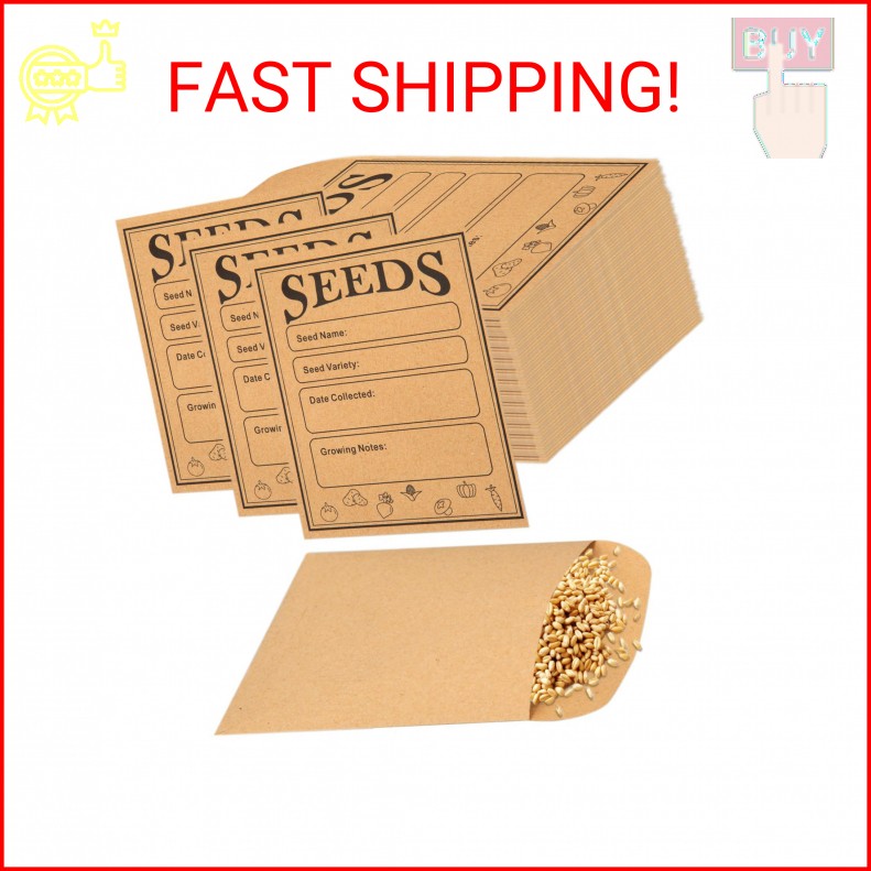 150pcs Seed Saving Envelopes, 4.7x3.1 Inch Reusable Seed Kraft Storage Organizer
