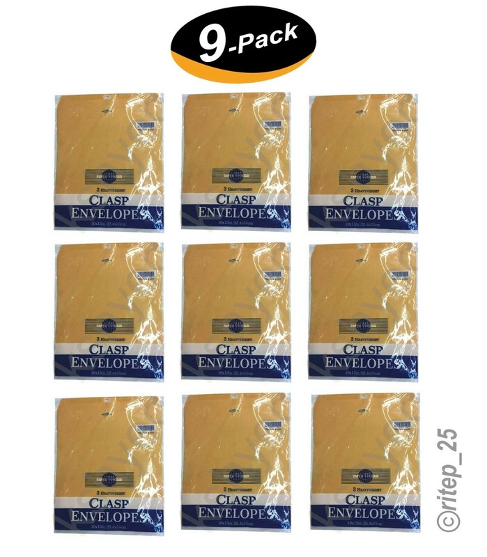 Clasp Brown Envelopes- 10×13 Inch Heavyweight Paper- 9 Packs of 3 (27 Pcs)- New