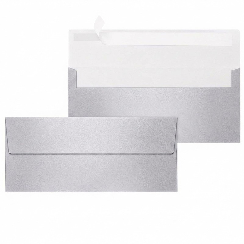 YooNotee 100 Count #10 Silver Metallic Business Envelopes, 80 lb, 4 1/8″ x 9
