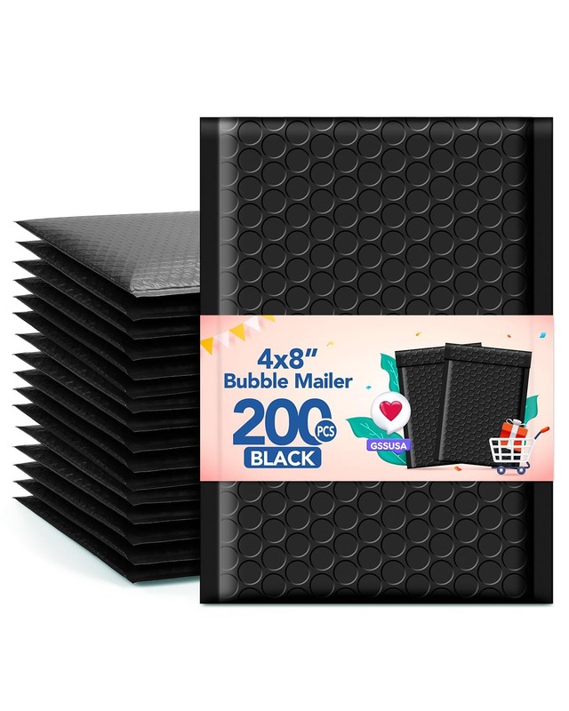 Black Bubble Mailers 4X8″ 200 Pack, Usable Size 4X7″ Padded Envelopes Small S…