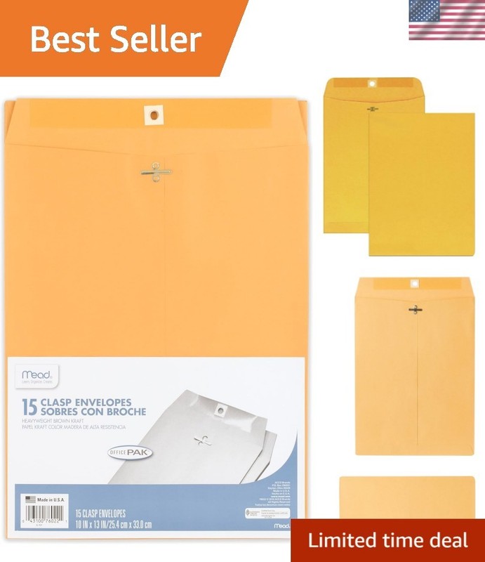 Versatile 10″ x 13″ Brown Kraft Clasp Envelopes, 15 Pack for Secure Mailing