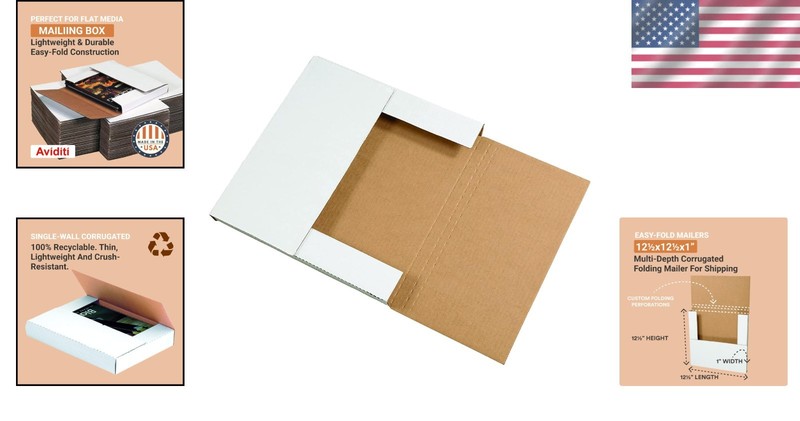 Versatile White Easy-Fold Mailers, 12.5" x 12.5" x 1" - Perfect for Shipping gallery