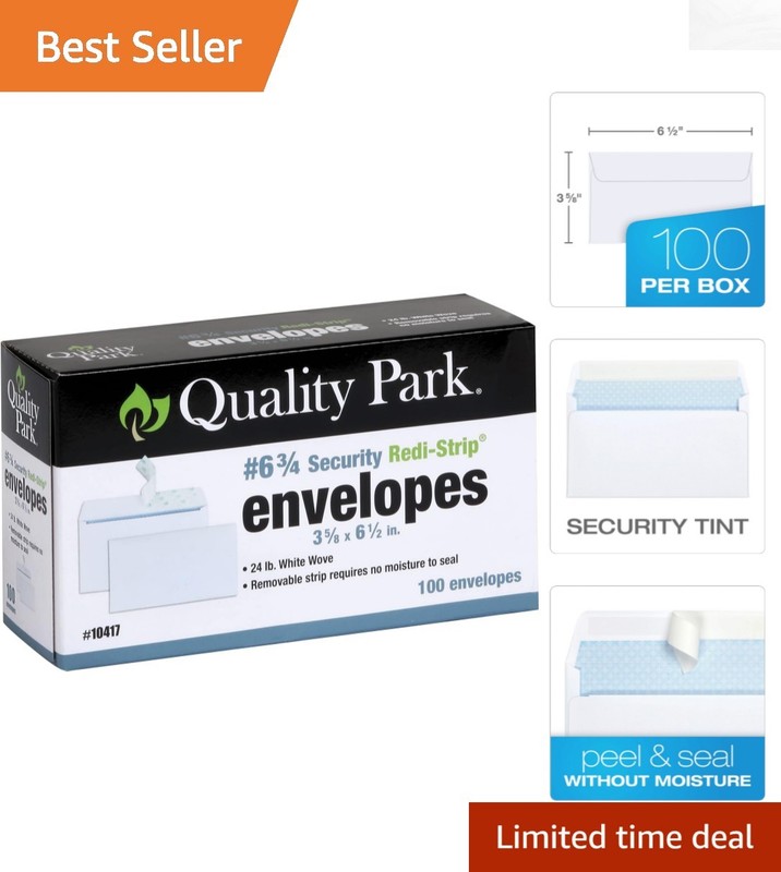 100 Self-Seal Security Envelopes with Tint, Redi-Strip Closure, 24-lb Paper