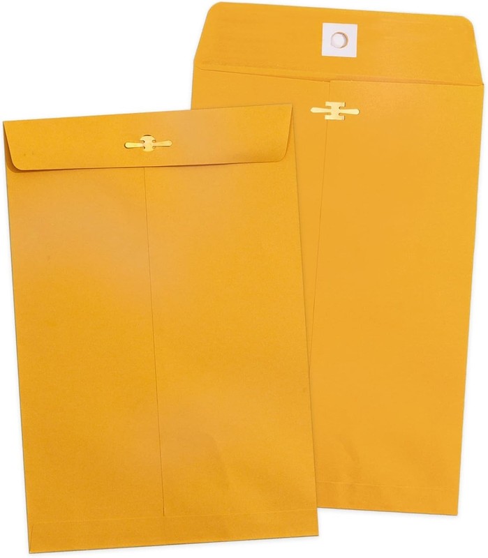 Set 100 sobres manila amarillos 15×23 cm cierre de papel kraft 100GSM oficina