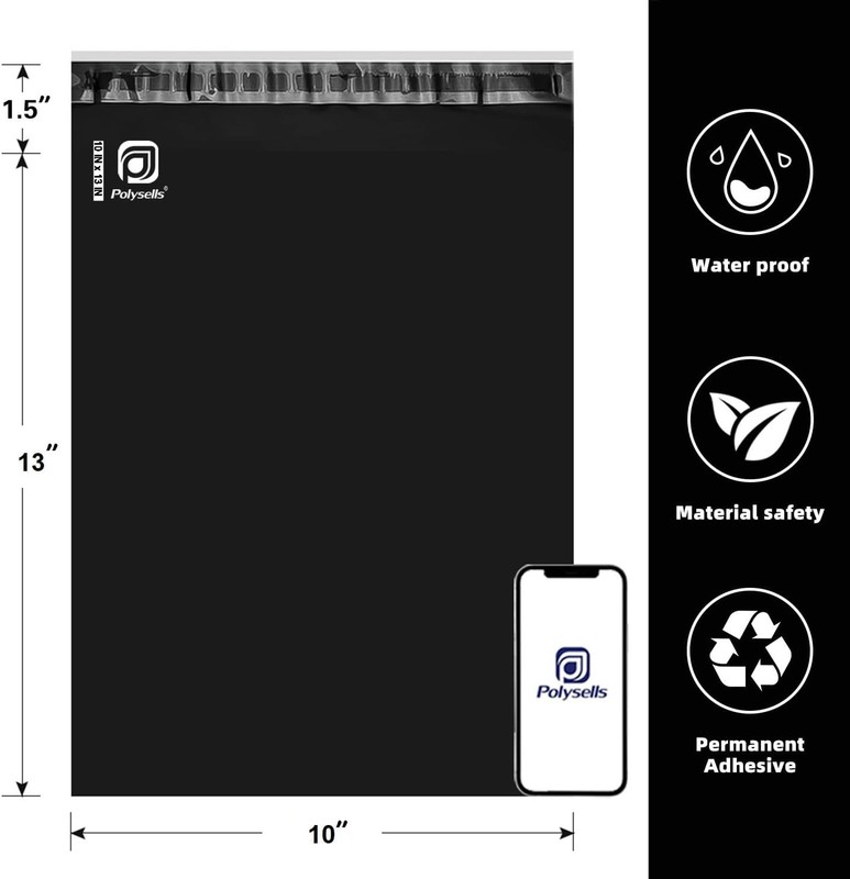 100 Pcs 10x13 Inch Black Poly Mailers - Waterproof Shipping Envelopes, Self-Seal gallery
