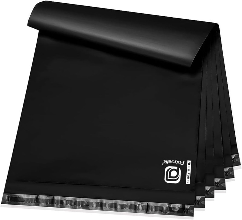 100 Pcs 12X15.5 Inches Black Poly Mailers Shipping Envelopes, Strong Adhesive Se