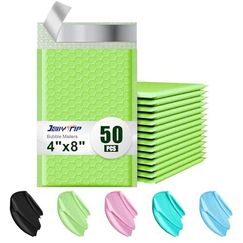 Poly Bubble Mailers 4×8 Padded Envelopes #000 50pcs, 4″x8″ 50PC Light Green
