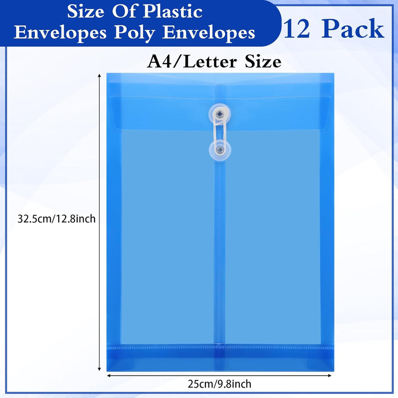 Doce sobres plastico boton cuerda expandible poliester carpeta tamano carta A4 gallery