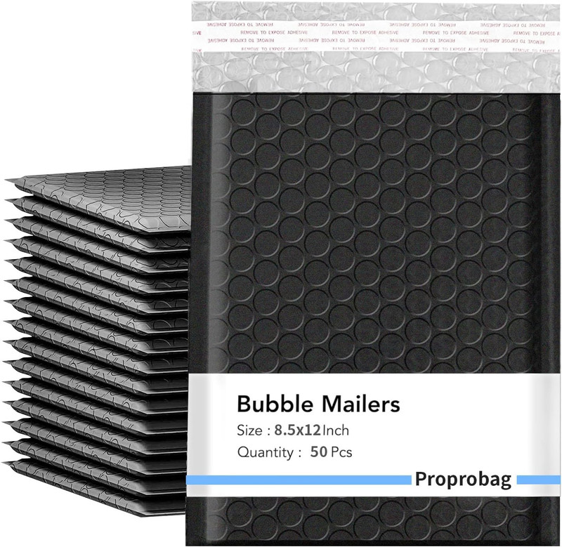 8 5 x 11 Black Bubble Mailers 50 Pack Padded Self Seal Waterproof 9x12