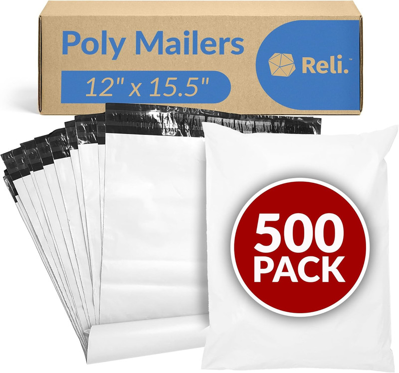 Poly Mailers 12X15.5 | 500 Pcs Bulk | Shipping Envelopes | White Packaging Bags