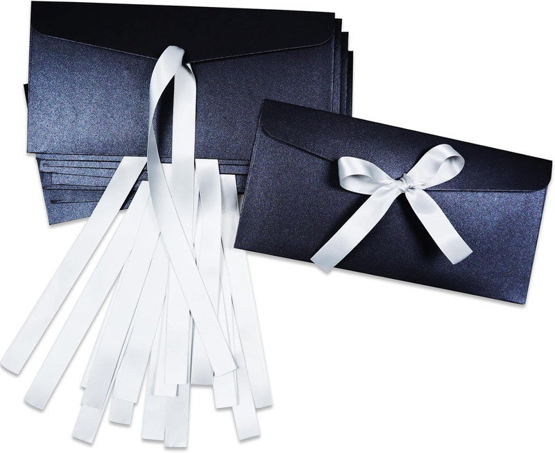 10 Pieces Ribbon Bow Kraft Paper Envelopes, Thick Pearlescent Color Envelope for